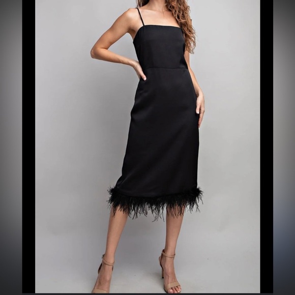 Lucy Paris Dresses & Skirts - Lucy Paris Black Midi Feather Dress, formal black dress